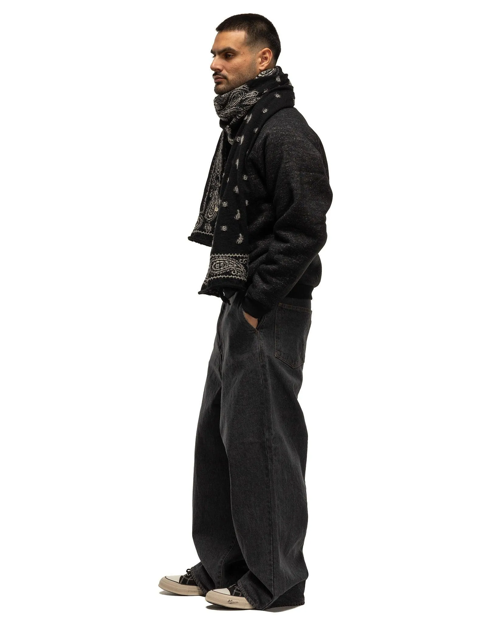 14oz BLK Denim PORT Baggy Pants BLKxECR