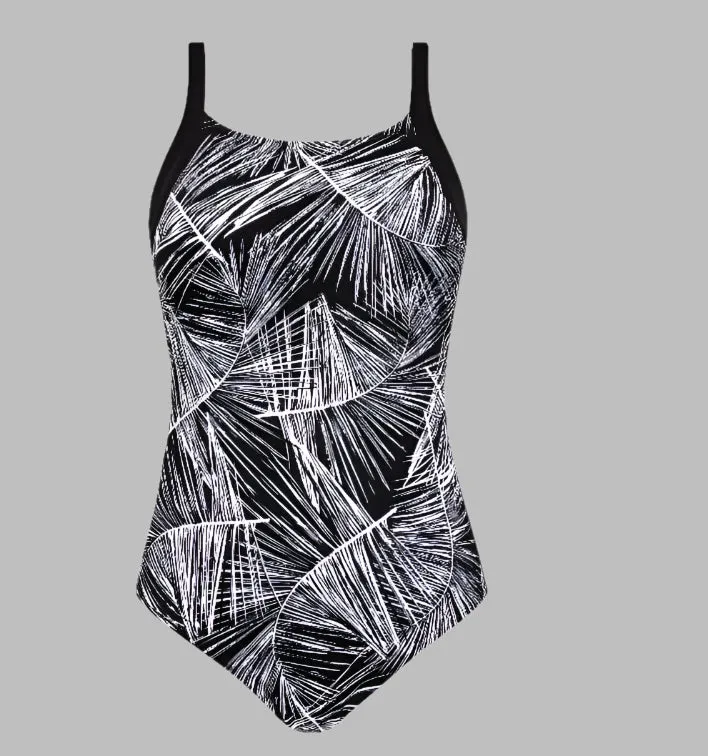 Amoena Florida Pocketed Mastectomy One-Piece Swimsuit - Black/White/Silver 71342