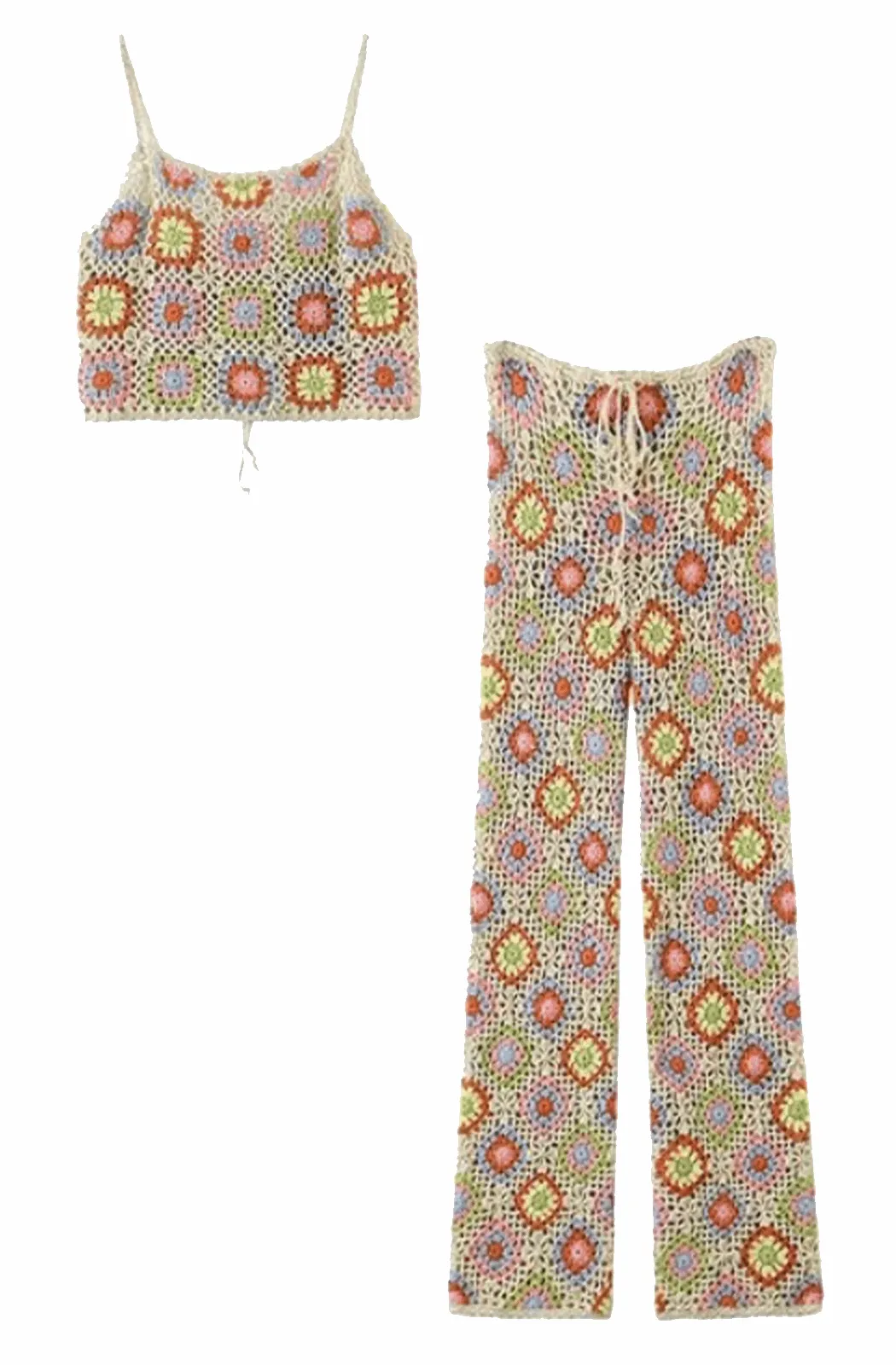 Boho crochet crop top and pants set
