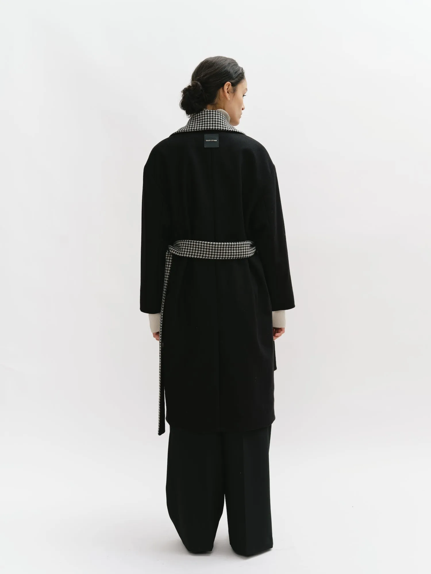 Double Breasted Wool & Prince of Wales Contrasted Long Coat