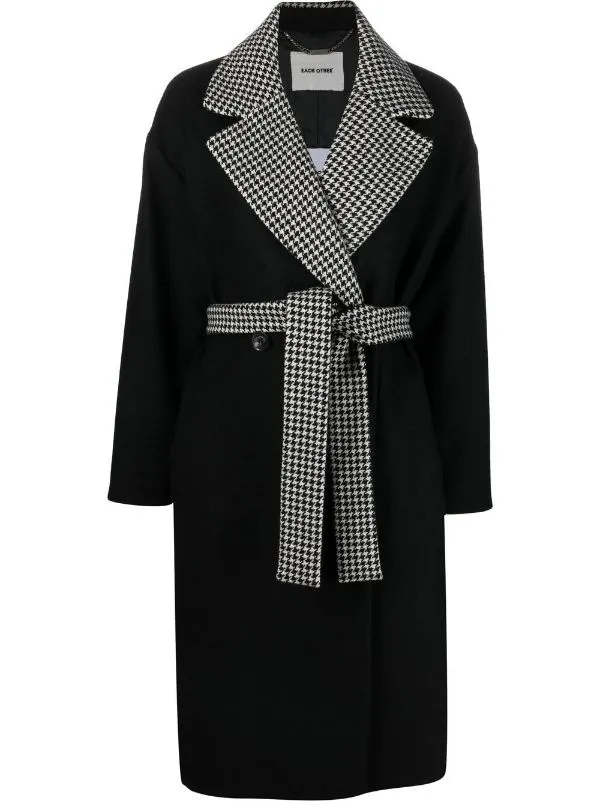 Double Breasted Wool & Prince of Wales Contrasted Long Coat