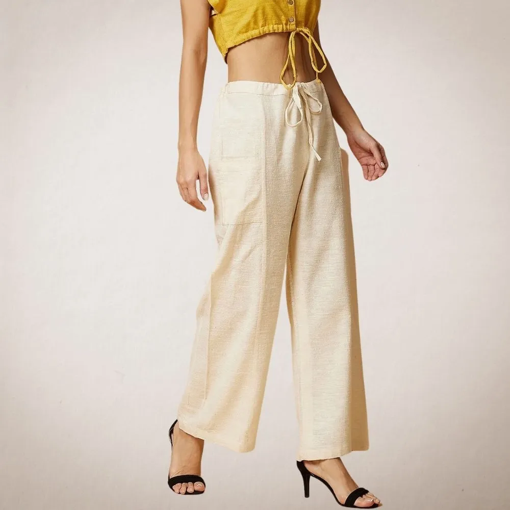 Drawstring Pants | Peace Silk Cotton Blend | Casual Cargo Style | Ivory