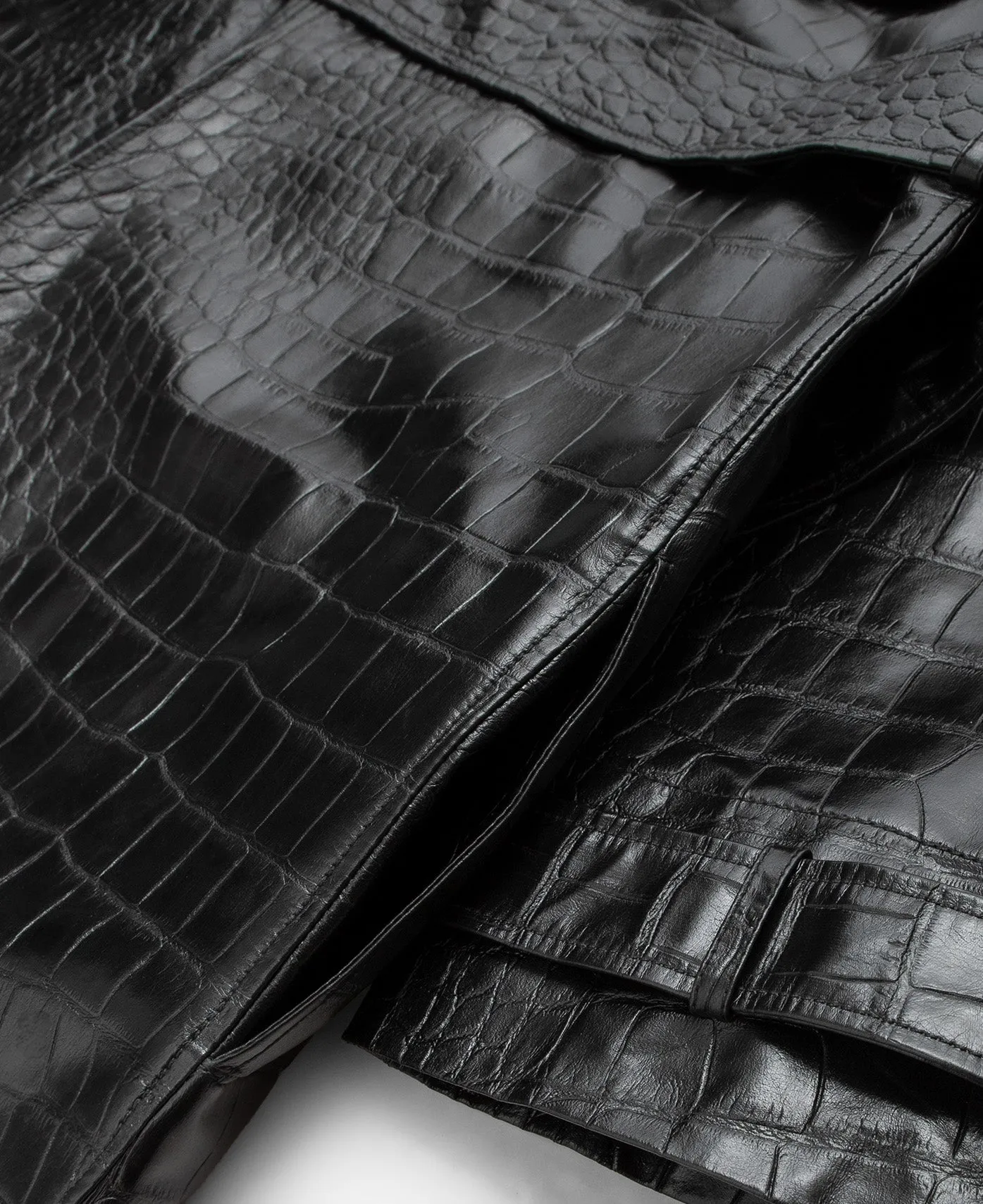 Faux Croco Leather Trench (Black)
