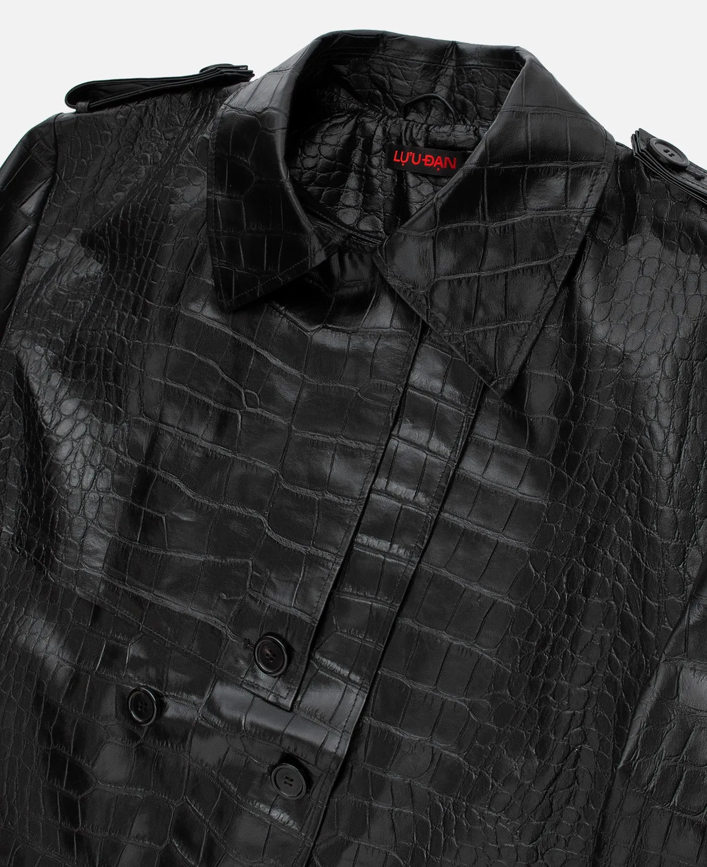 Faux Croco Leather Trench (Black)