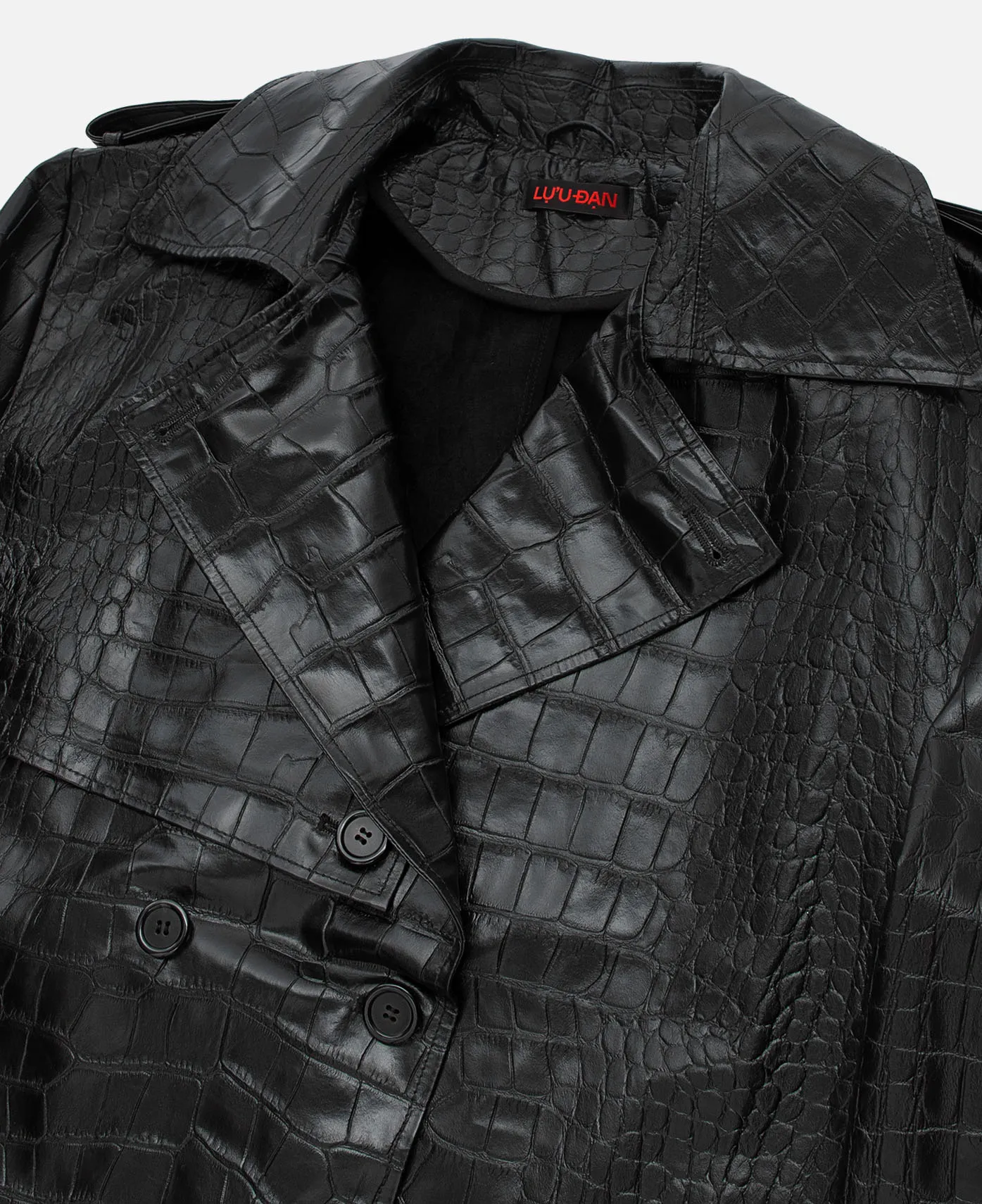 Faux Croco Leather Trench (Black)