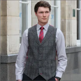 Harris Tweed Grey, Wine Check Waistcoat--