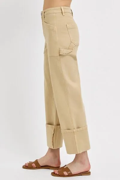 High Rise Wide Leg Cuffed Carpenter Jeans – Utility Inspired, Relaxed Fit