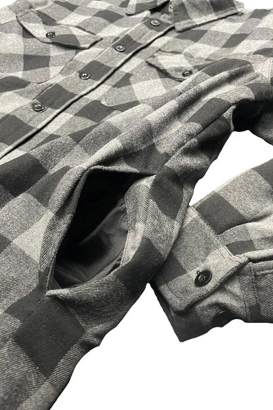 Mens Plaid Quilted Padded Flannel 4 Color Options