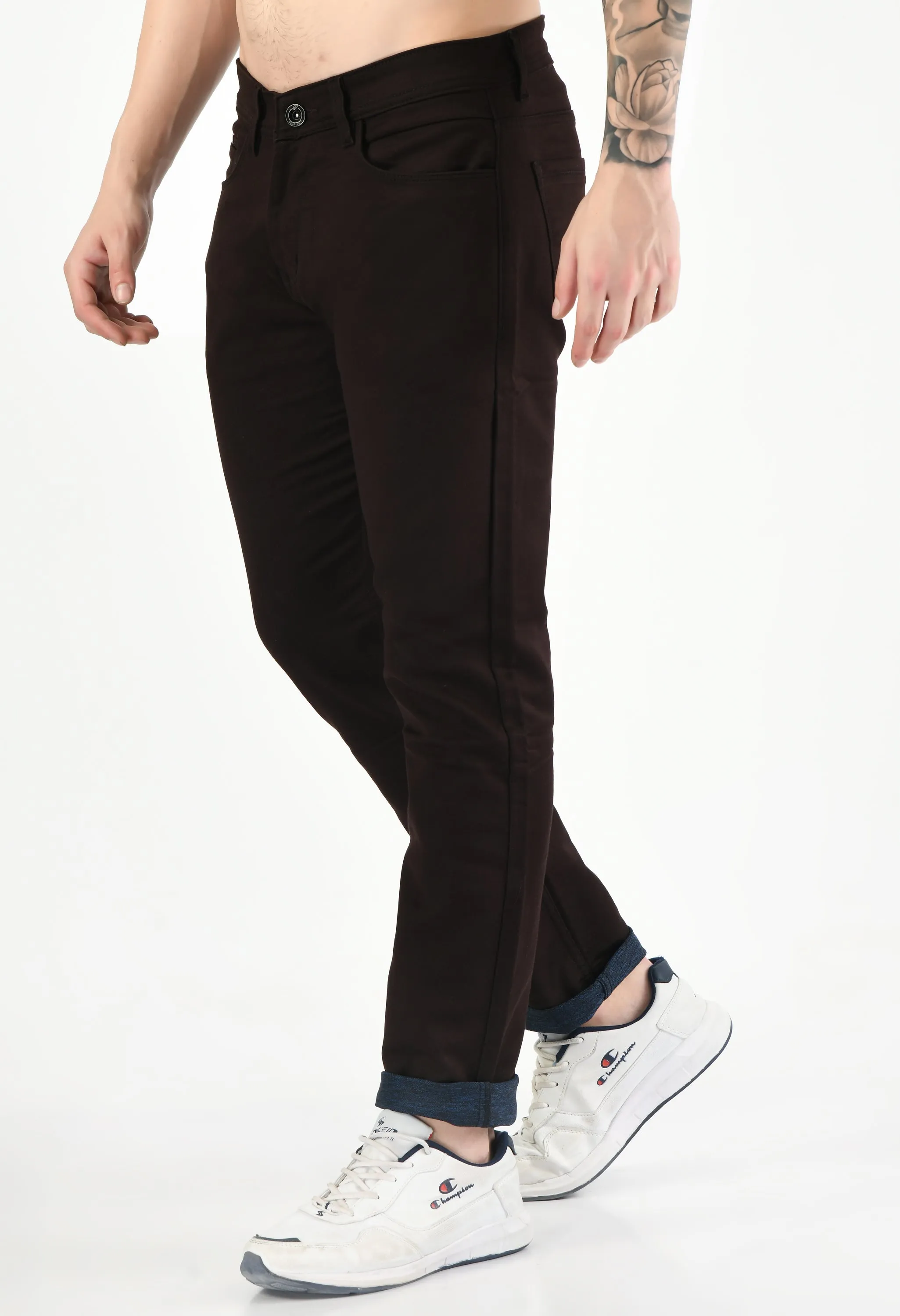 Mid Rise Straight Fit Solid Casual Pant