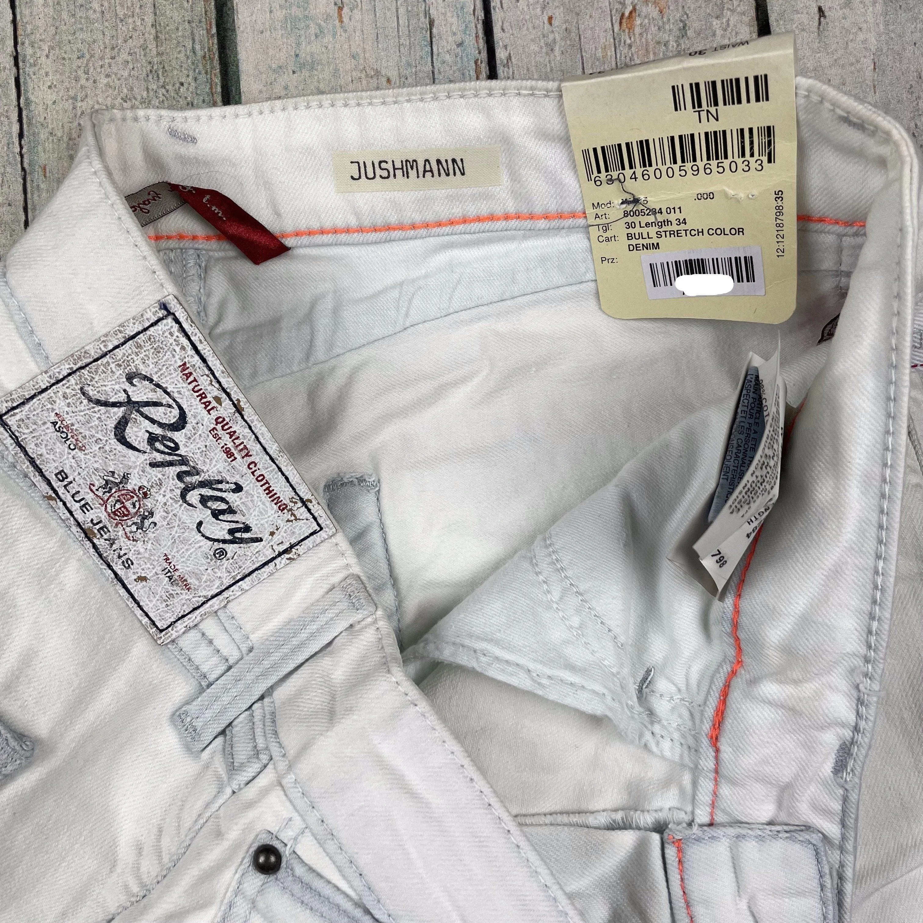 NWT - Replay Italy 'Jushmann' Bull  Denim Straight Jeans RRP $329.00- Size 30