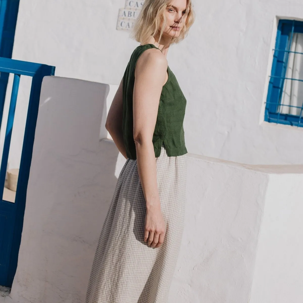 R: PERCE cropped linen top (Size: M; Color: Admiral Blue)