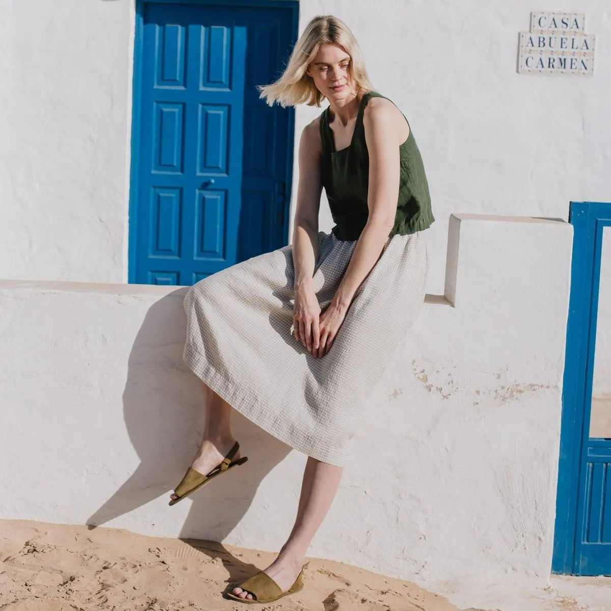 R: PERCE cropped linen top (Size: M; Color: Admiral Blue)