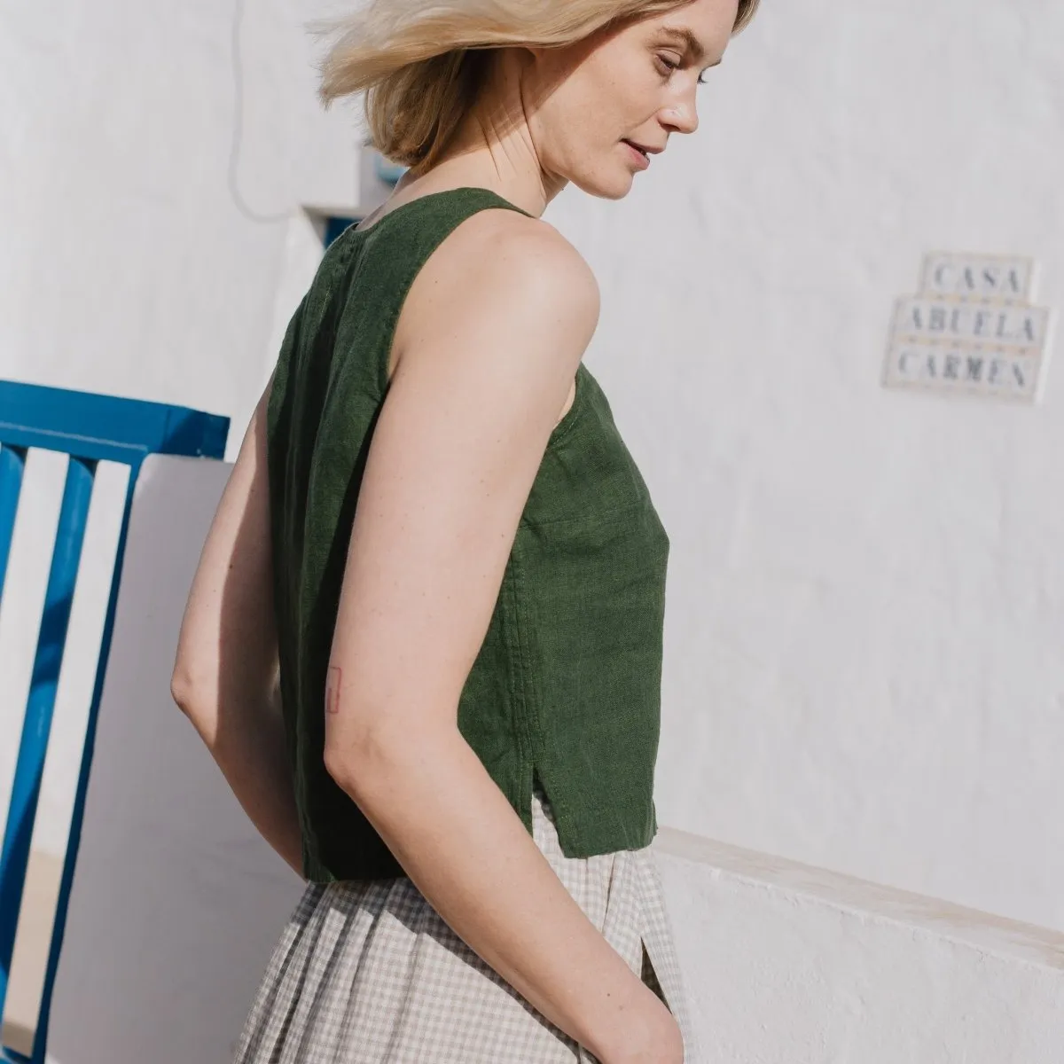 R: PERCE cropped linen top (Size: M; Color: Admiral Blue)