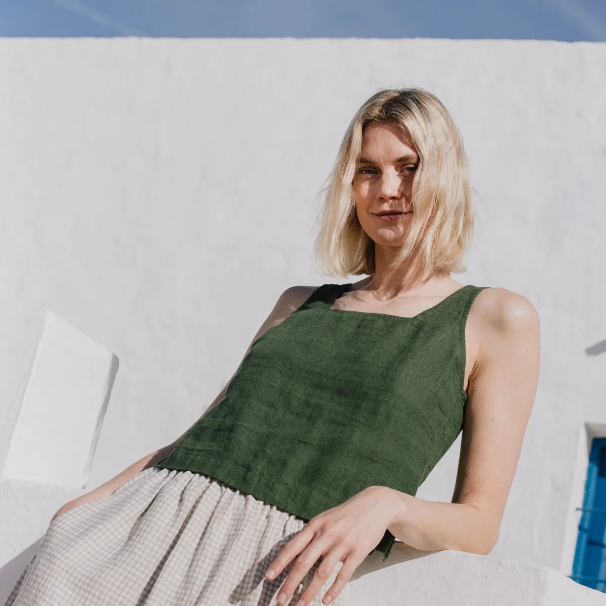 R: PERCE cropped linen top (Size: M; Color: Admiral Blue)