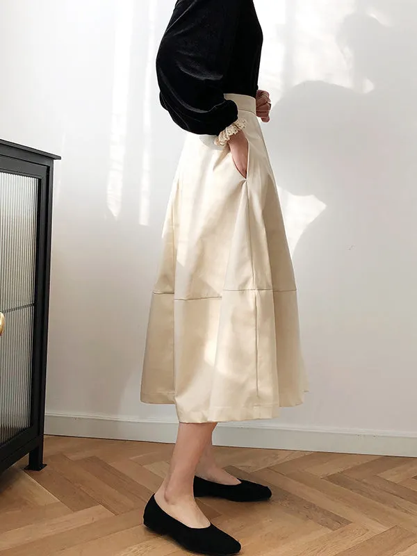 Simple A-Line High Waisted Solid Color Skirts Bottoms