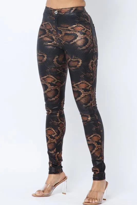 SNAKE PRINT SKINNY PANTS WITH BACK POCKETS
