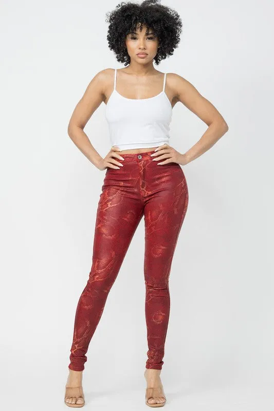 SNAKE PRINT SKINNY PANTS WITH BACK POCKETS