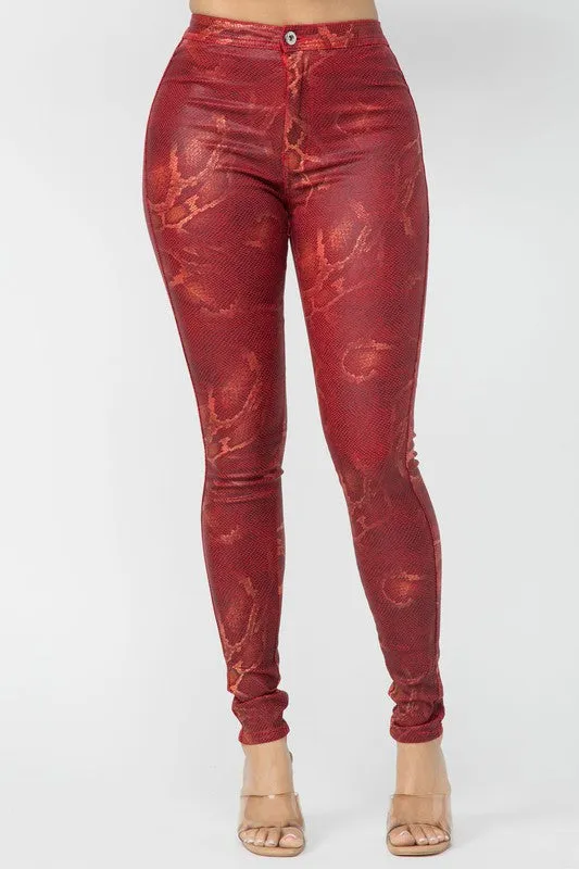 SNAKE PRINT SKINNY PANTS WITH BACK POCKETS