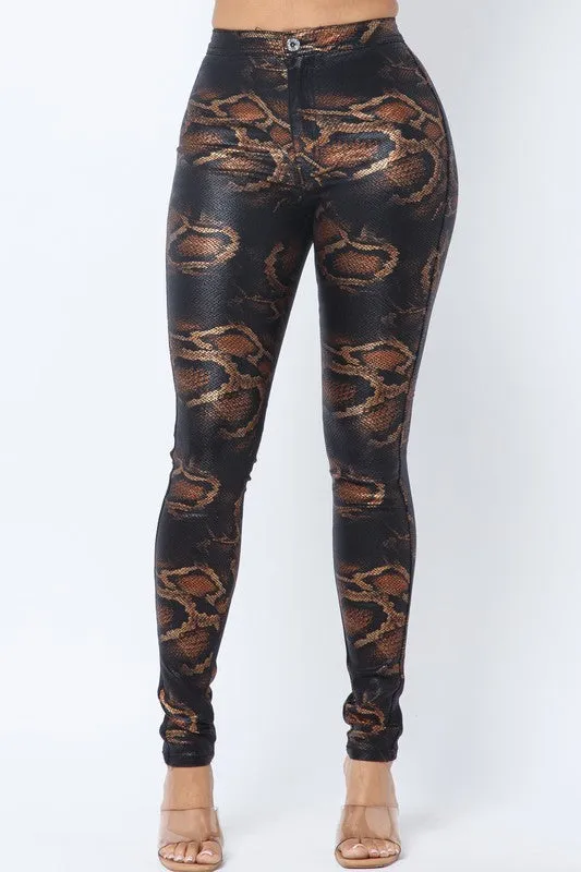 SNAKE PRINT SKINNY PANTS WITH BACK POCKETS