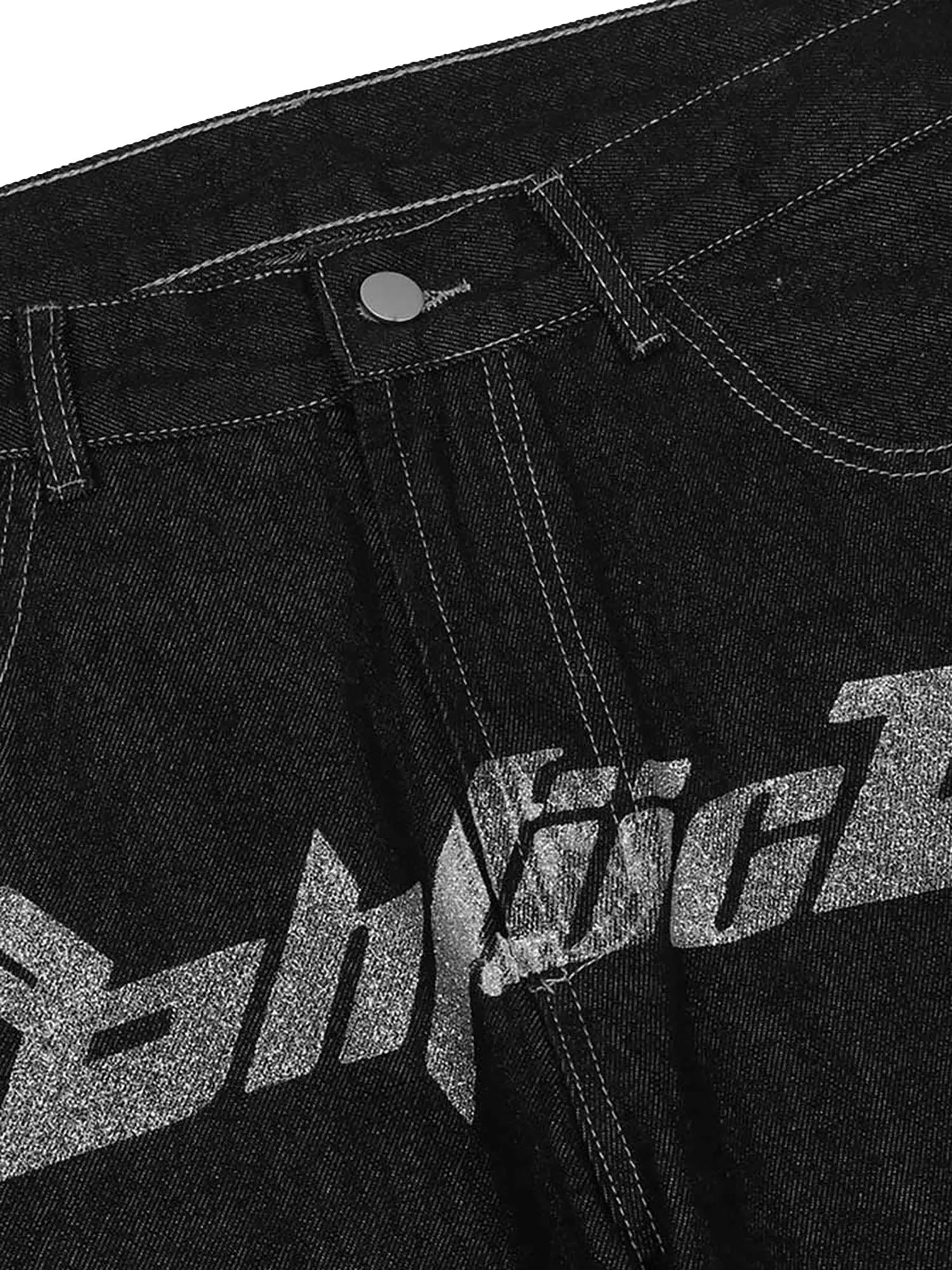 Sneakerhill Letter Print Dollar Black Baggy Jeans -1024