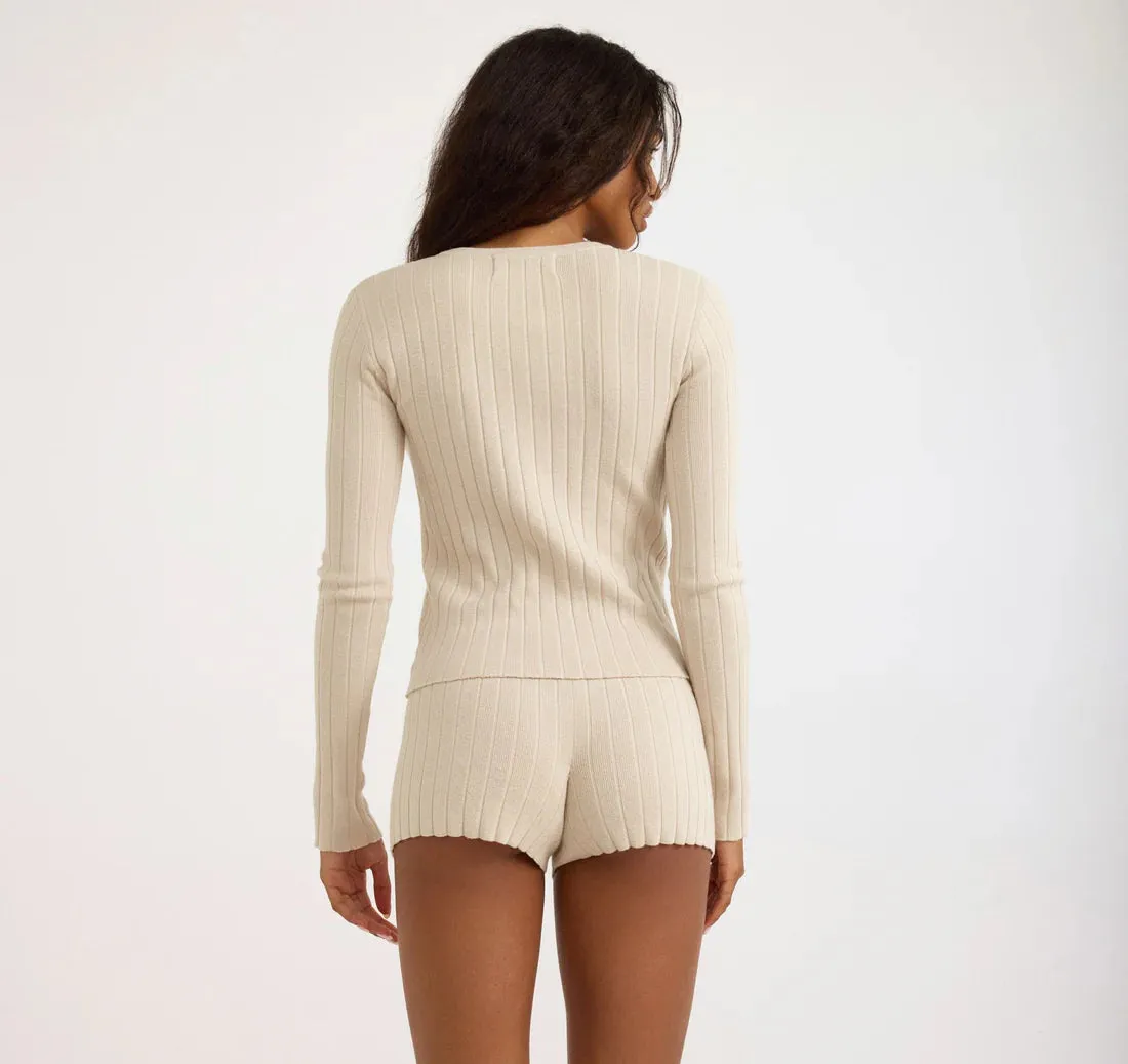 Soft Knit Rib Cardigan in Sandstone