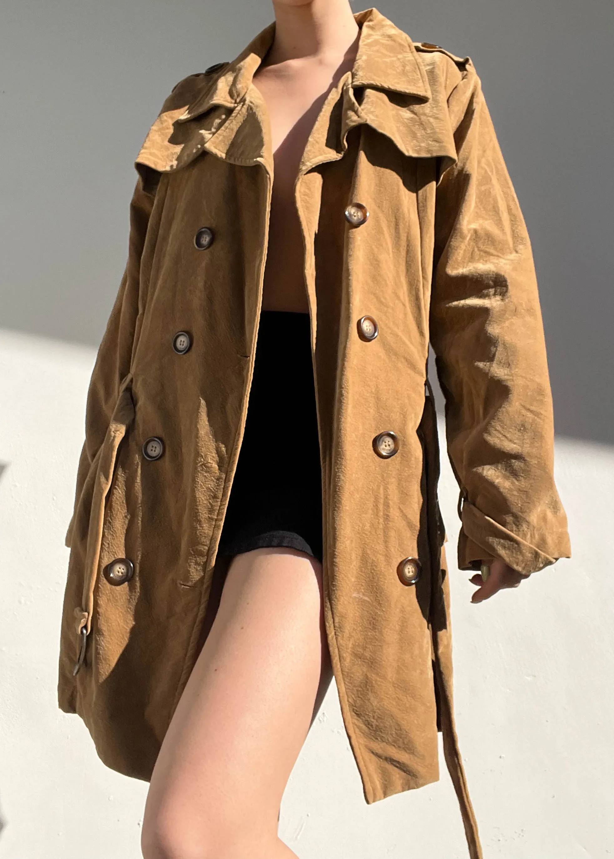 Tan Faux Suede Y2k Mini Trench (M)