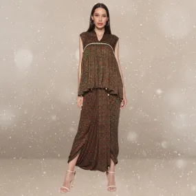 Valentina Flared Top & Dhoti Co-ord Set | Ajrakh | Monochrome Look | Elegant