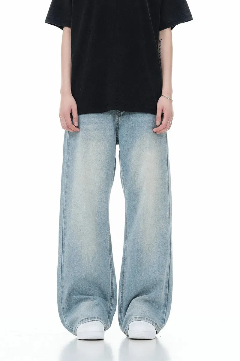 Washed Ice Blue Straight Jeans
