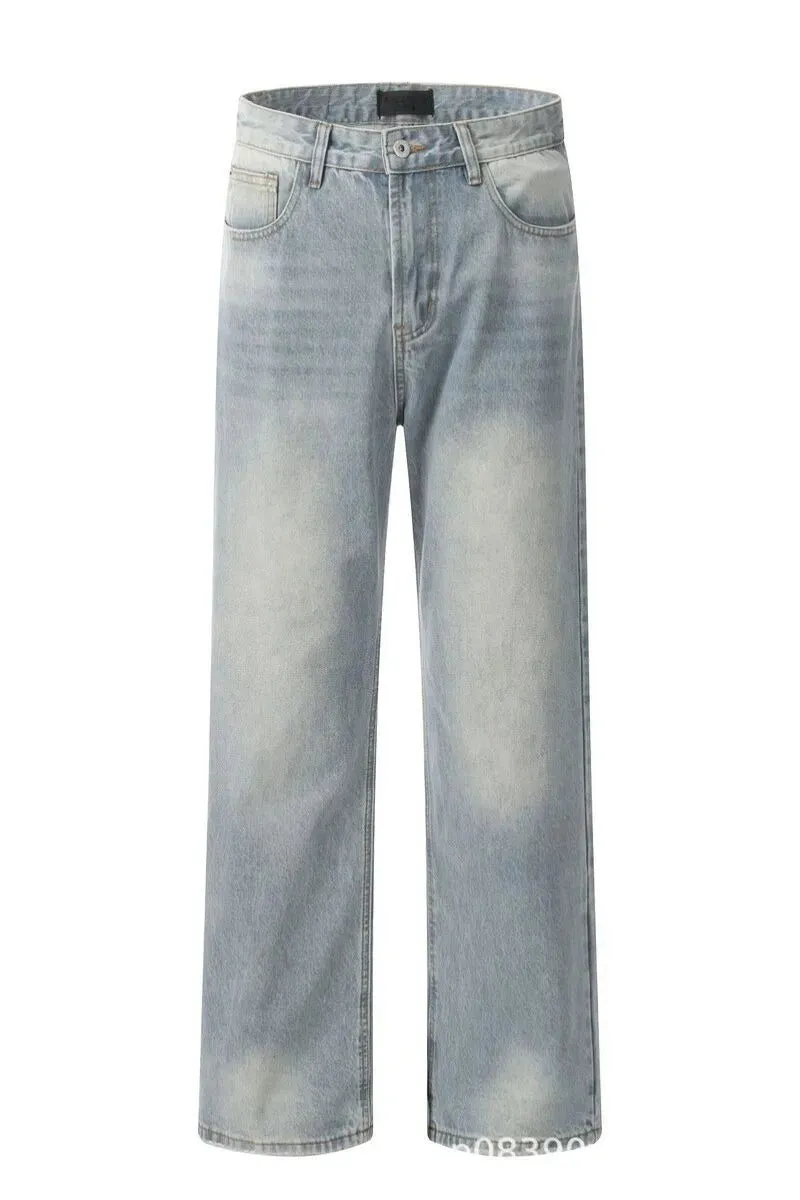 Washed Ice Blue Straight Jeans