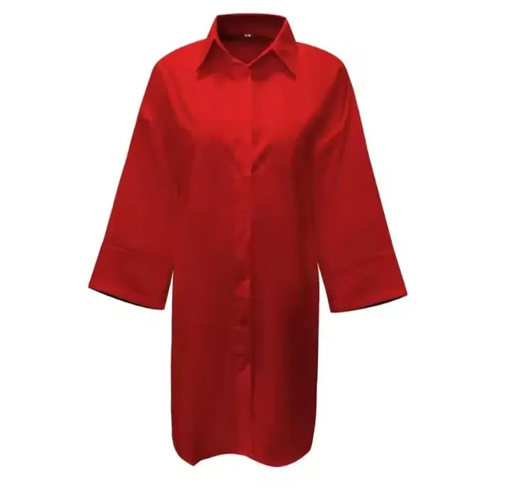 Women Long Sleeve Loose Mini Dress Casual Shirt Dresses Sexy Monochrome Plus Size Female Clothing   S5131770